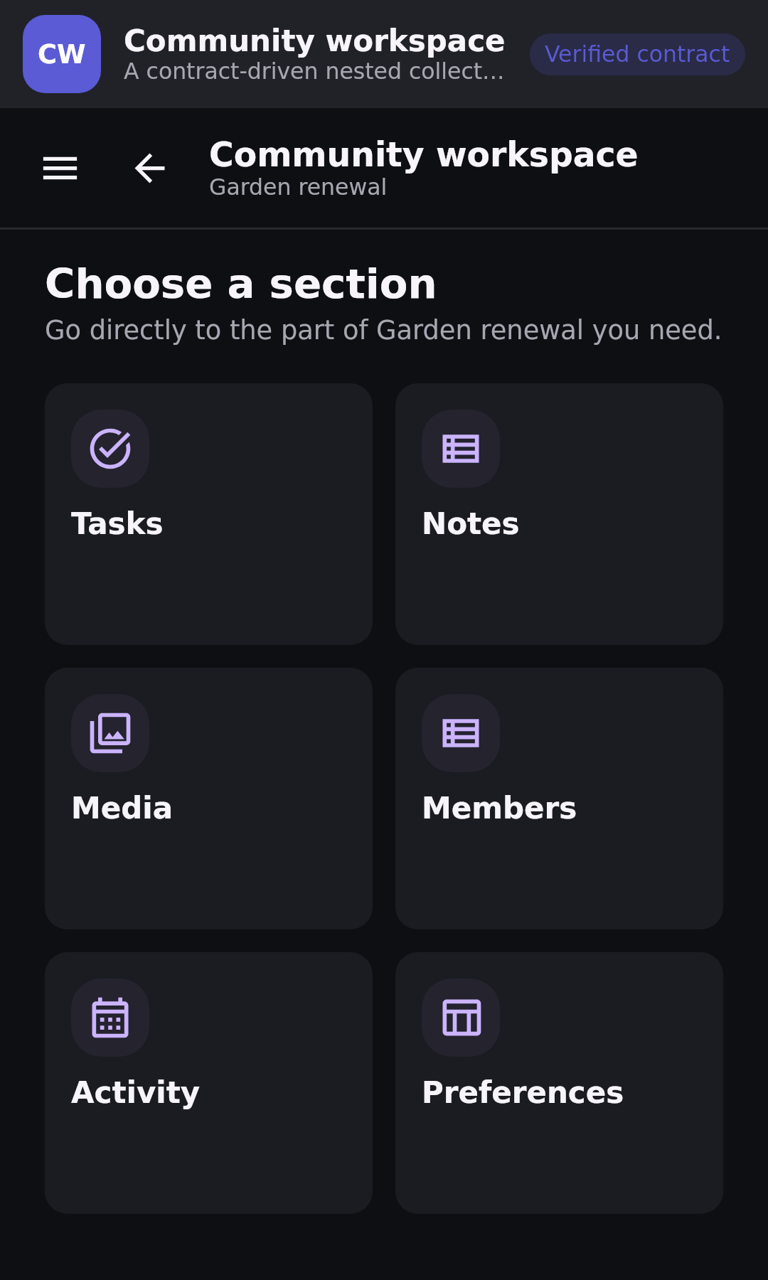 Dynamic apps Context workspace menu: Synthetic visual QA