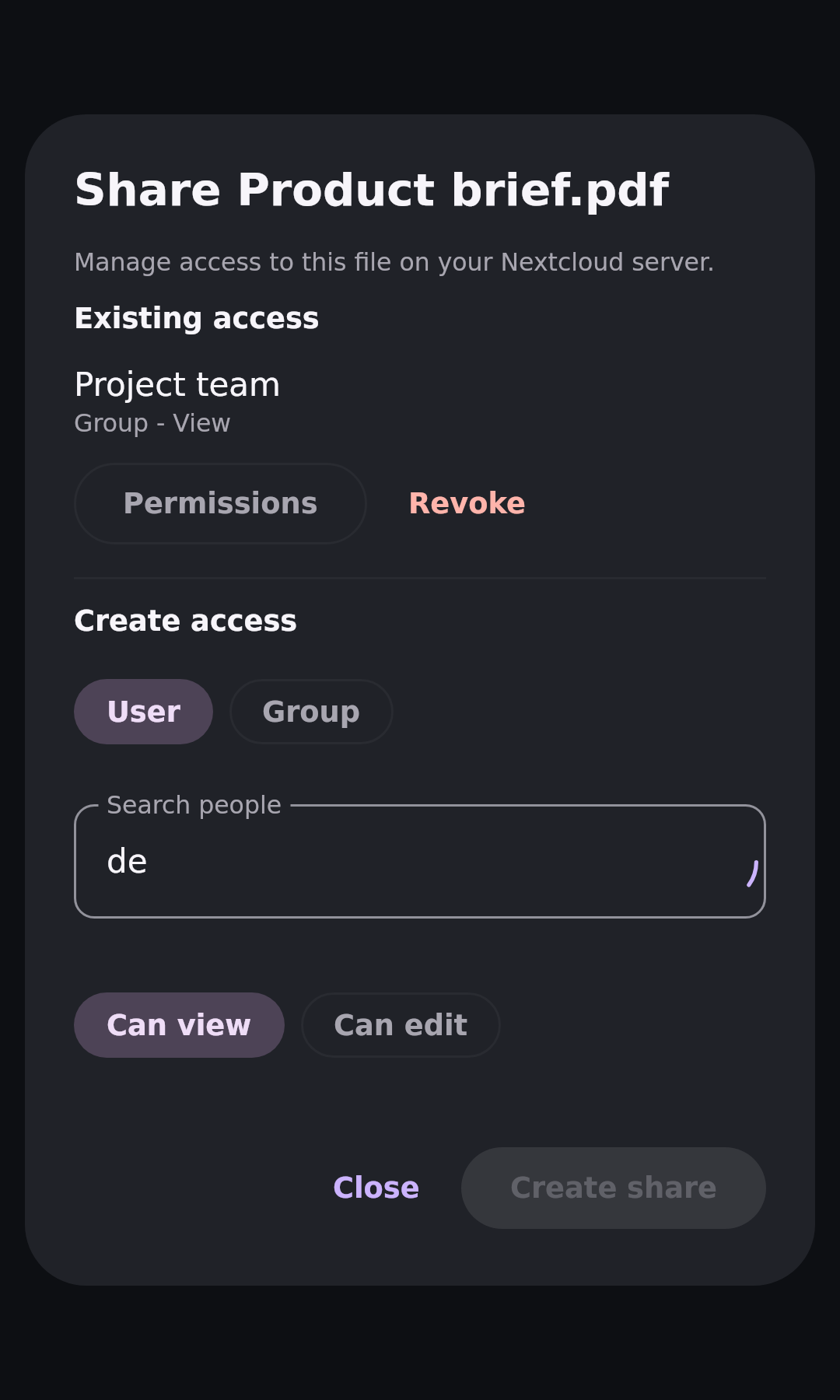 Files Share dialog: Loading recipients