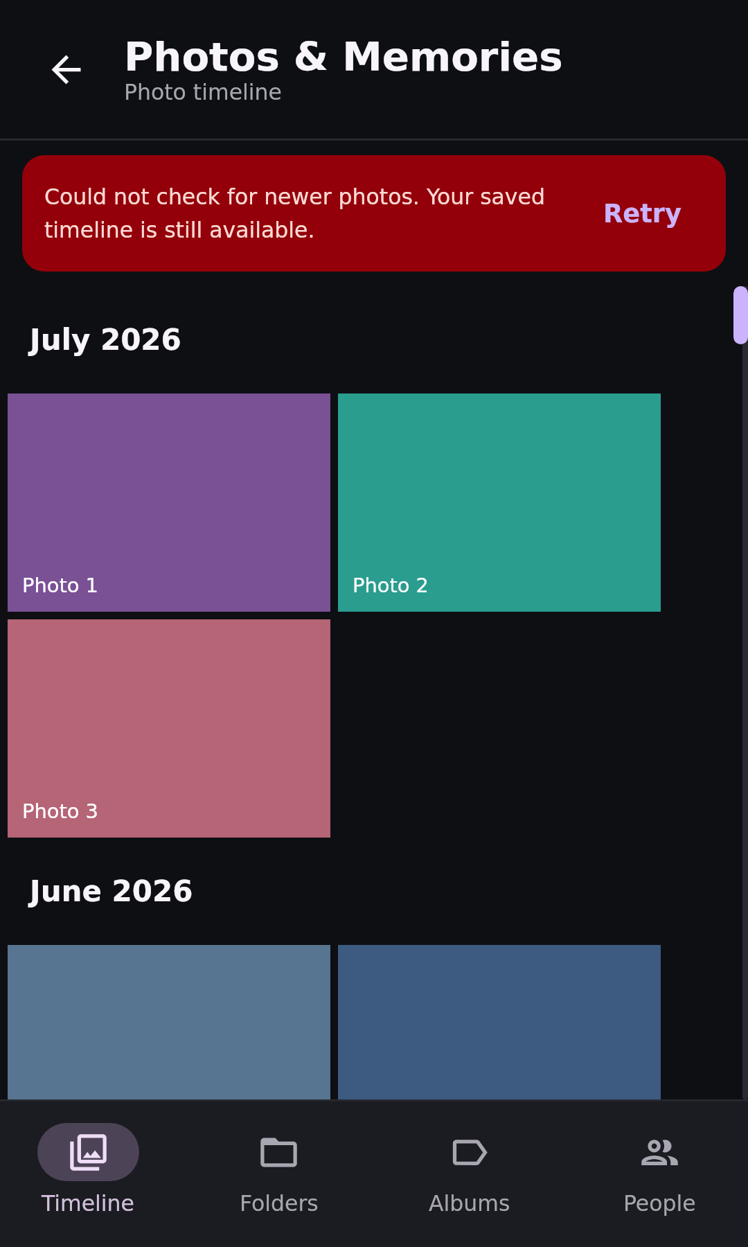 Photos Photo timeline: Cached photos with revalidation error